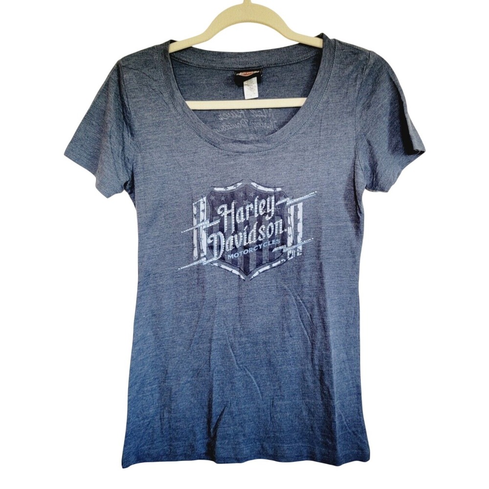 Harley Davidson Motocycles Women's M‎ T-shirt Weathered Blue With Sparkles